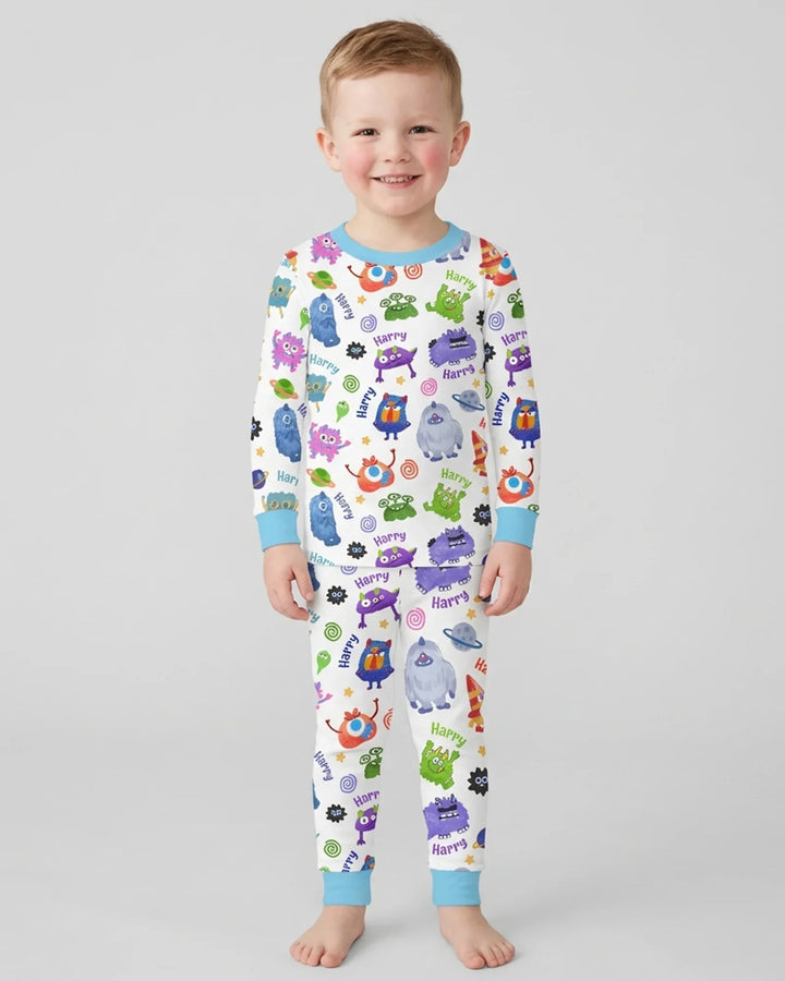 Monster Mash Crew Custom Name Bamboo Two Piece Long Sleeve Pajama Set