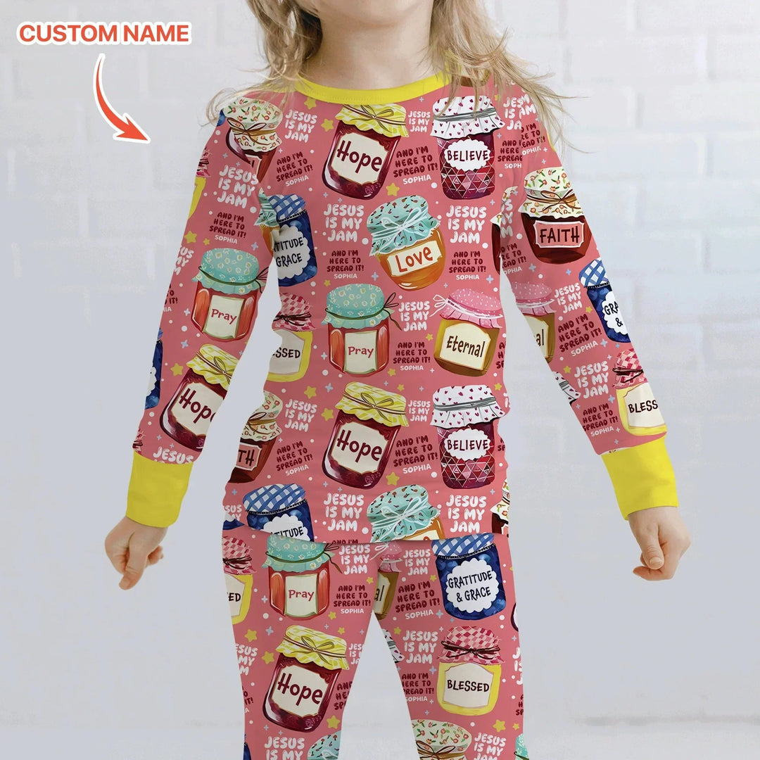 Jesus Is My Jam Custom Name Two Piece Long Sleeve Pajama Set , Jesus Is My Jam Custom Name Two Piece Long Sleeve Pajama Set - 12-18M