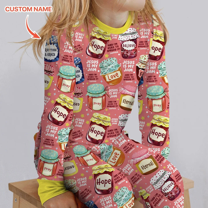 Jesus Is My Jam Custom Name Two Piece Long Sleeve Pajama Set , Jesus Is My Jam Custom Name Two Piece Long Sleeve Pajama Set - 12-18M