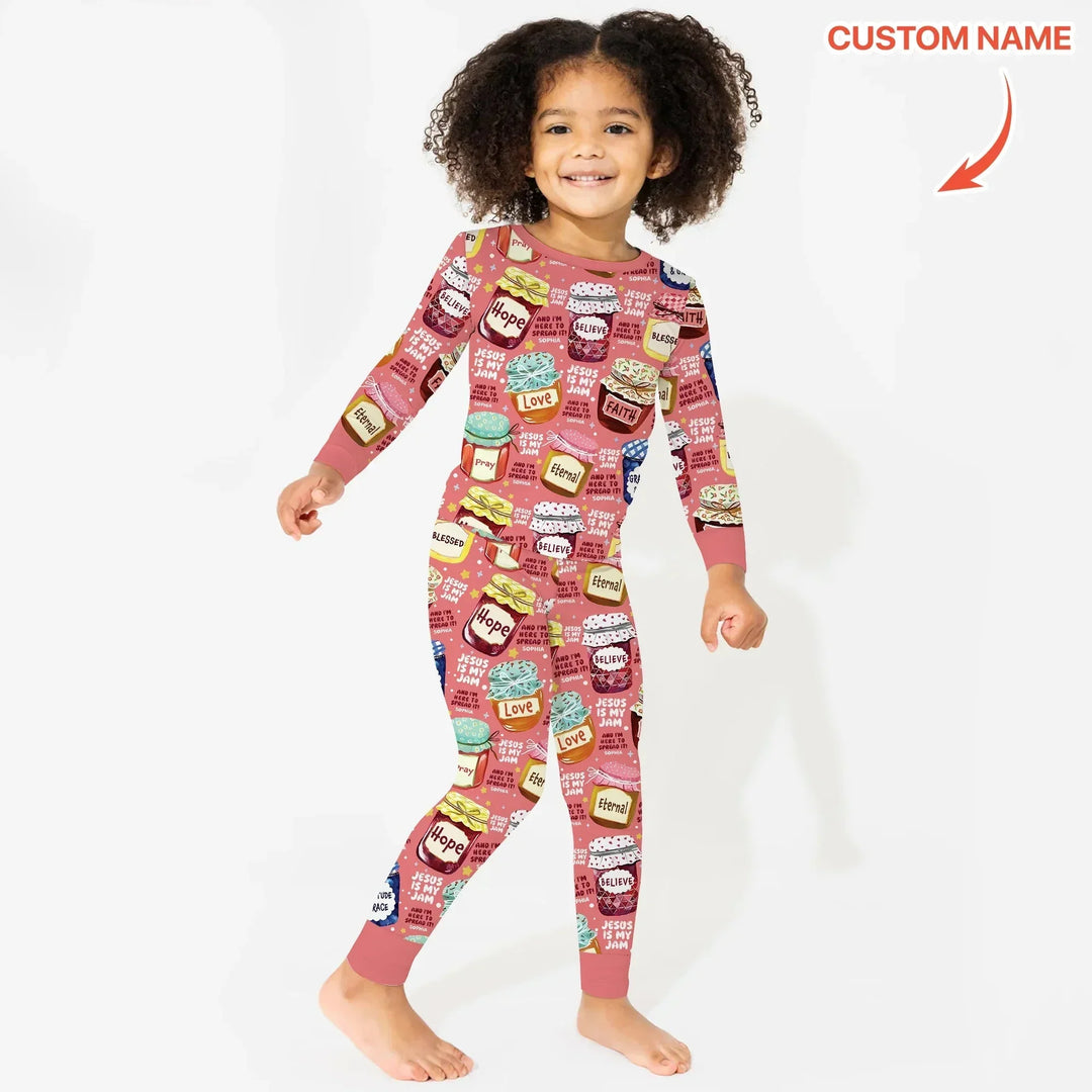 Jesus Is My Jam Custom Name Two Piece Long Sleeve Pajama Set , Jesus Is My Jam Custom Name Two Piece Long Sleeve Pajama Set - 12-18M