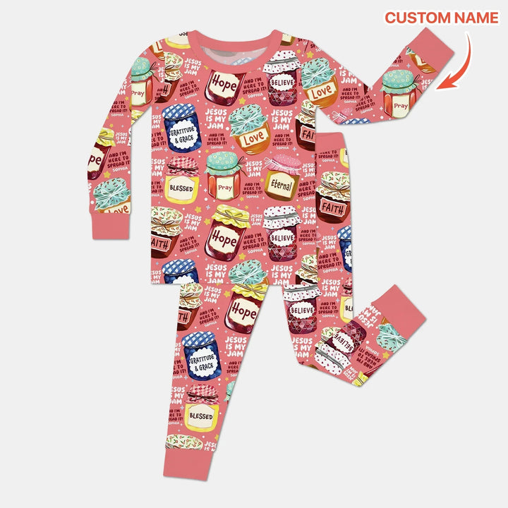 Jesus Is My Jam Custom Name Two Piece Long Sleeve Pajama Set , Jesus Is My Jam Custom Name Two Piece Long Sleeve Pajama Set - 12-18M