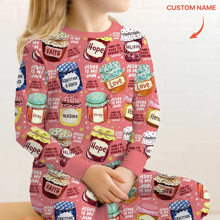 Jesus Is My Jam Custom Name Two Piece Long Sleeve Pajama Set , Jesus Is My Jam Custom Name Two Piece Long Sleeve Pajama Set - 12-18M