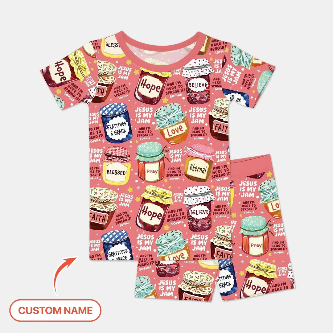 Jesus Is My Jam Custom Name Two Piece Short Sleeve Shorts Pajama Set , Jesus Is My Jam Custom Name Two Piece Short Sleeve Shorts Pajama Set - 12-18M