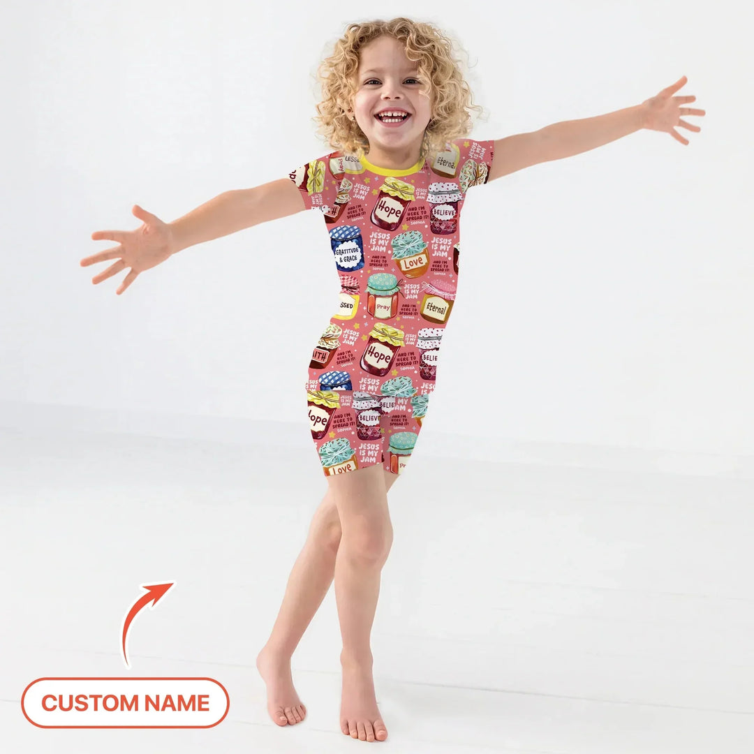 Jesus Is My Jam Custom Name Two Piece Short Sleeve Shorts Pajama Set , Jesus Is My Jam Custom Name Two Piece Short Sleeve Shorts Pajama Set - 12-18M