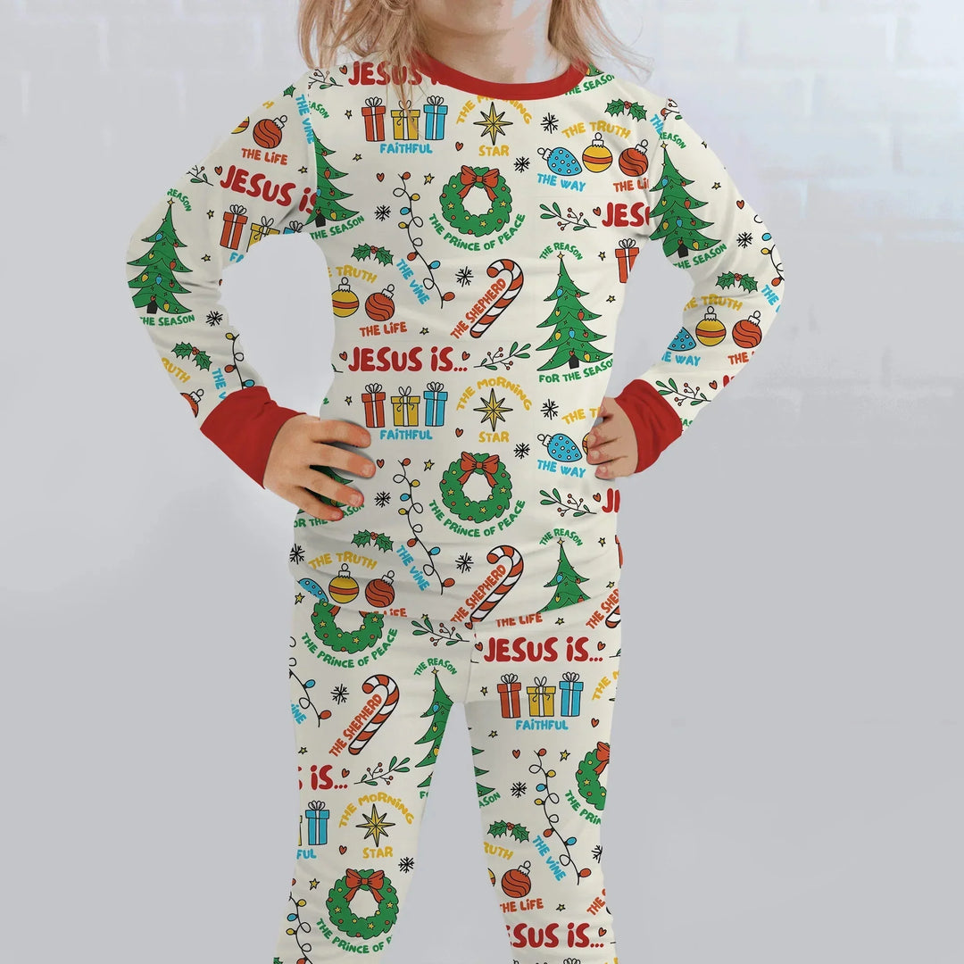 Jesus Is The Reason For The Season Two Piece Long Sleeve Pajama Set , Jesus Is The Reason For The Season Two Piece Long Sleeve Pajama Set - 12-18M