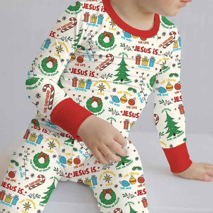 Jesus Is The Reason For The Season Two Piece Long Sleeve Pajama Set , Jesus Is The Reason For The Season Two Piece Long Sleeve Pajama Set - 12-18M