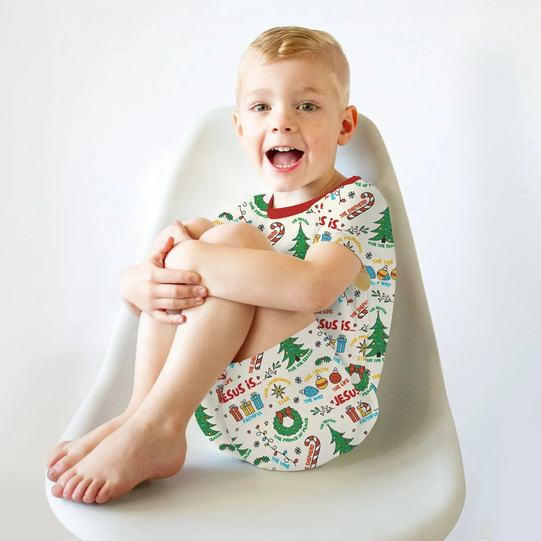Jesus Is The Reason For The Season Two Piece Short Sleeve Shorts Pajama Set , Jesus Is The Reason For The Season Two Piece Short Sleeve Shorts Pajama Set - 12-18M