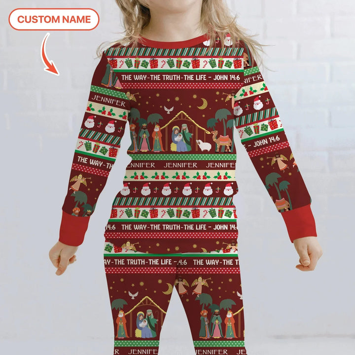 Jesus The Way The Truth The Life Custom Name Two Piece Long Sleeve Pajama Set , Jesus The Way The Truth The Life Custom Name Two Piece Long Sleeve Pajama Set - 12-18M