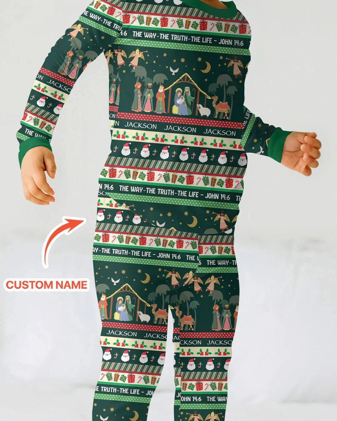 Jesus The Way The Truth The Life Custom Name Two Piece Long Sleeve Pajama Set , Jesus The Way The Truth The Life Custom Name Two Piece Long Sleeve Pajama Set - 12-18M