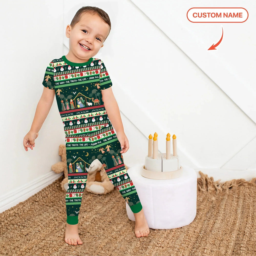 Jesus The Way The Truth The Life Custom Name Two Piece Short Sleeve Pajama Set , Jesus The Way The Truth The Life Custom Name Two Piece Short Sleeve Pajama Set - 12-18M