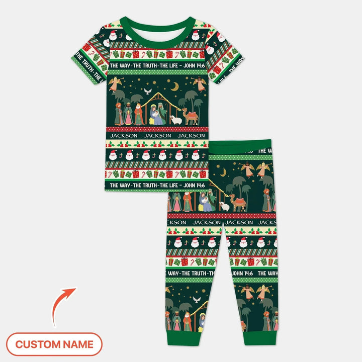 Jesus The Way The Truth The Life Custom Name Two Piece Short Sleeve Pajama Set , Jesus The Way The Truth The Life Custom Name Two Piece Short Sleeve Pajama Set - 12-18M