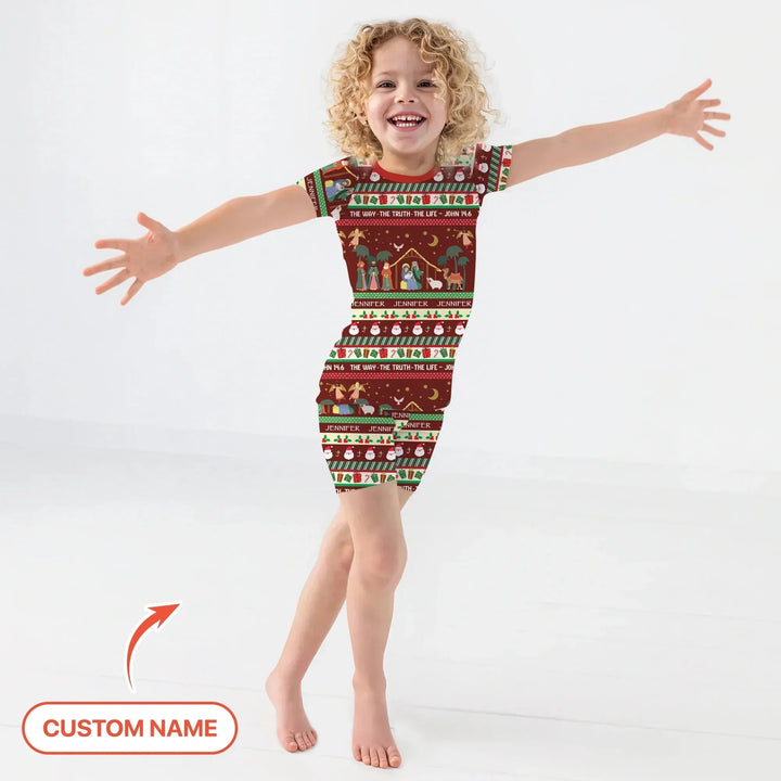 Jesus The Way The Truth The Life Custom Name Two Piece Short Sleeve Shorts Pajama Set , Jesus The Way The Truth The Life Custom Name Two Piece Short Sleeve Shorts Pajama Set - 12-18M