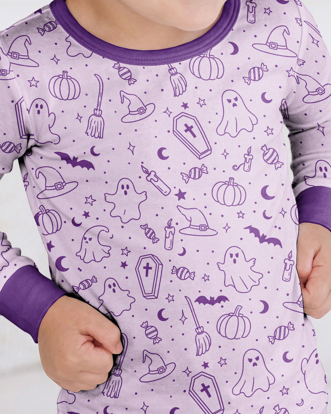 Cute Aesthetic Spooky Halloween Boo Bamboo Two Piece Long Sleeve Pajama Set