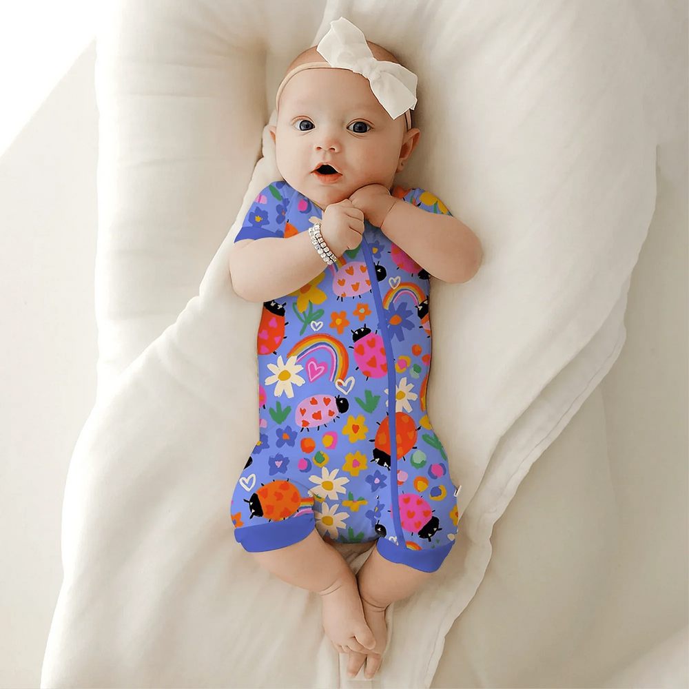 Lady Bugs Shorty Zippered Romper , Lady Bugs Shorty Zippered Romper - Newborn