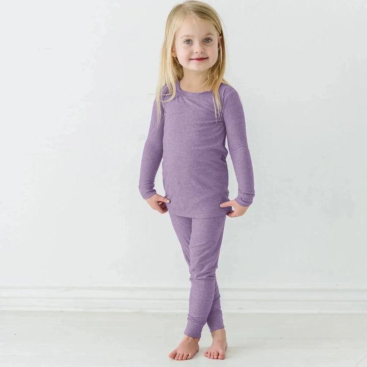 Lavender Ribbed Two Piece Long Sleeve Pajama Set , Lavender Ribbed Two Piece Long Sleeve Pajama Set - 12-18M