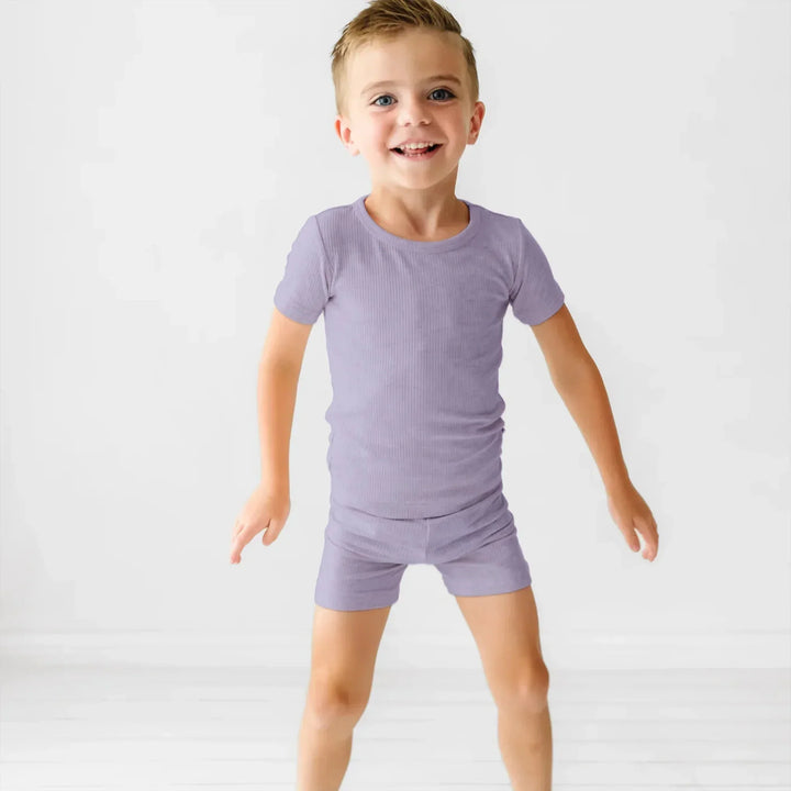 Lavender Ribbed Two Piece Short Sleeve Shorts Pajama Set , Lavender Ribbed Two Piece Short Sleeve Shorts Pajama Set - 12-18M