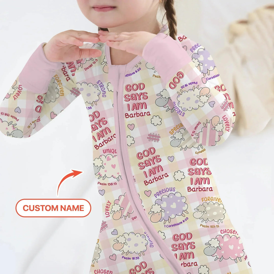Little Lamb God Says I Am Custom Name Convertible Zippy , Little Lamb God Says I Am Custom Name Convertible Zippy - 0-3M