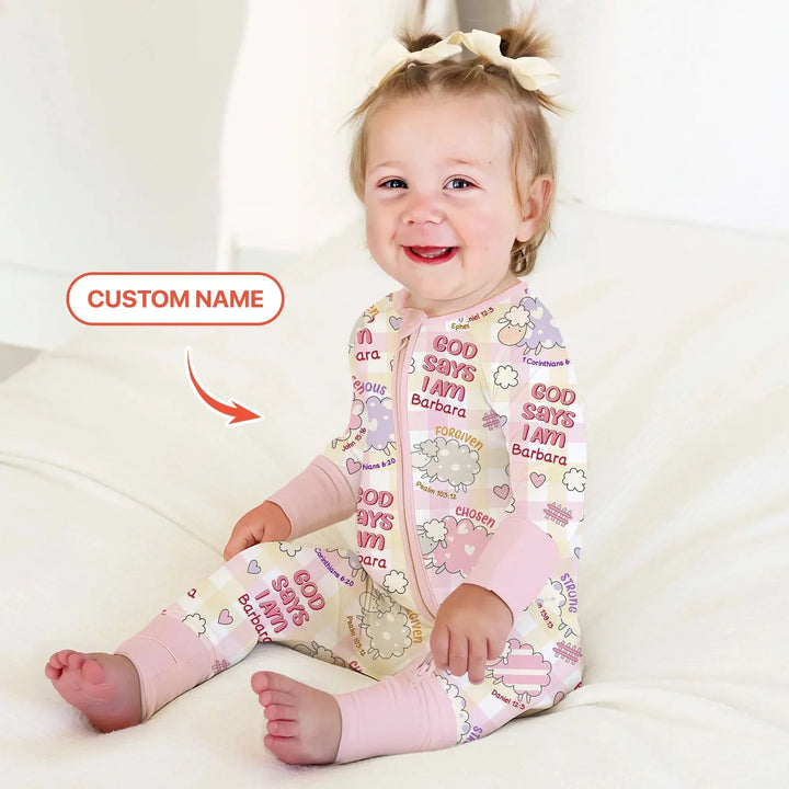 Little Lamb God Says I Am Custom Name Convertible Zippy , Little Lamb God Says I Am Custom Name Convertible Zippy - 0-3M