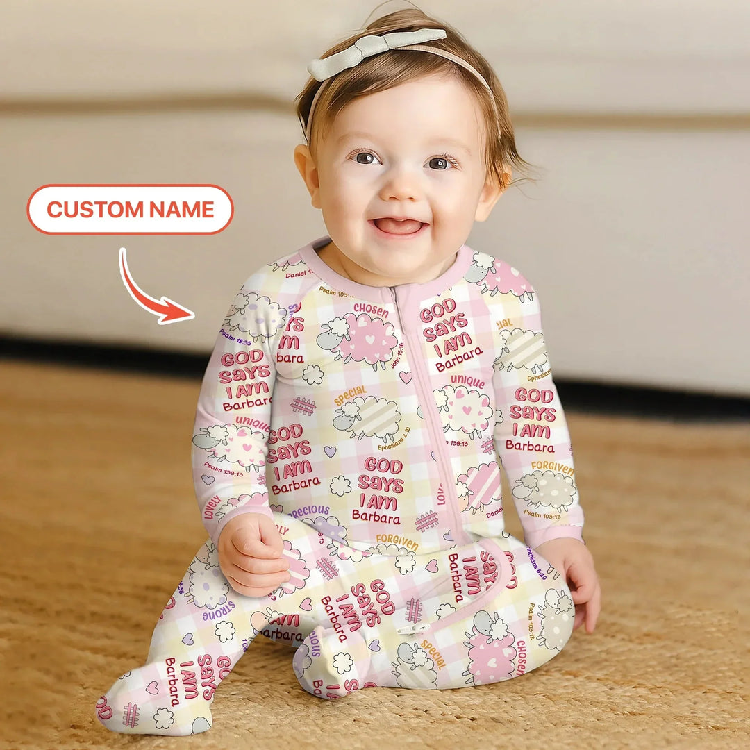 Little Lamb God Says I Am Custom Name Convertible Zippy , Little Lamb God Says I Am Custom Name Convertible Zippy - 0-3M