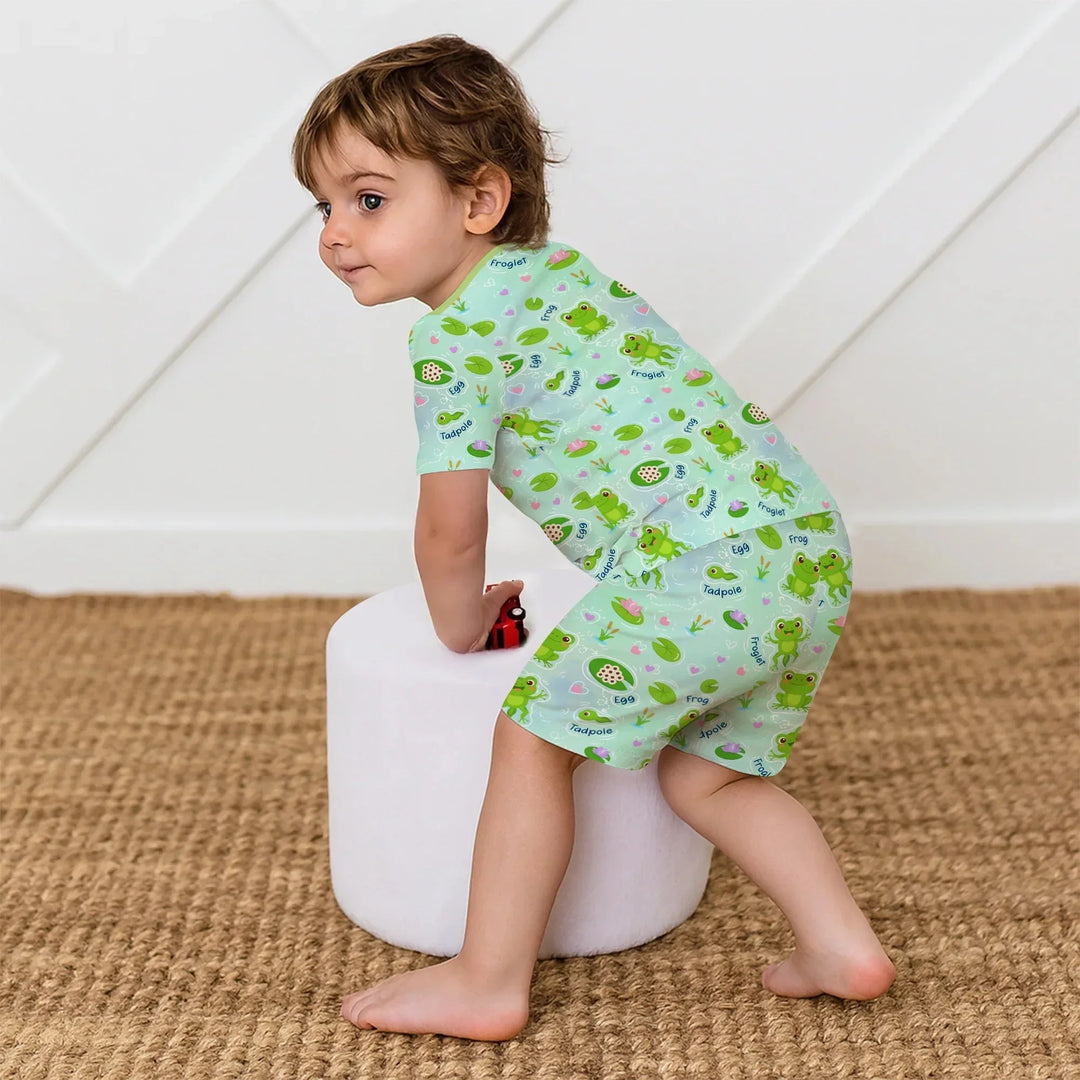 Little Wonders From Tadpole to Frog Two Piece Short Sleeve Shorts Pajama Set , Little Wonders From Tadpole to Frog Two Piece Short Sleeve Shorts Pajama Set - 12-18M