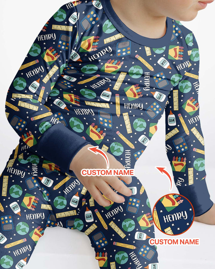 School Supply Bamboo Two Piece Long Sleeve Pajama Set