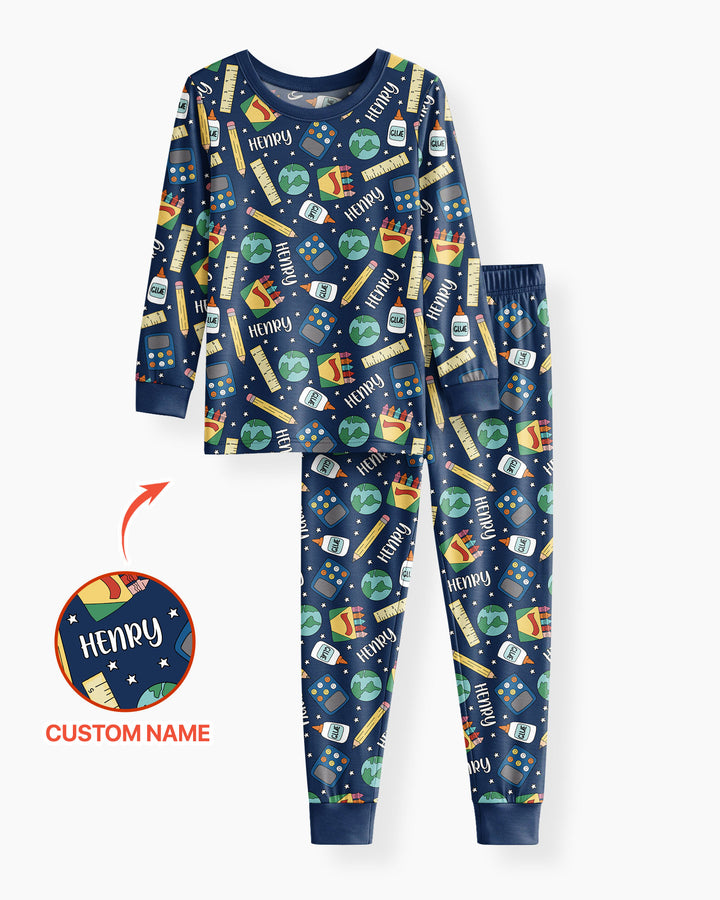 School Supply Bamboo Two Piece Long Sleeve Pajama Set
