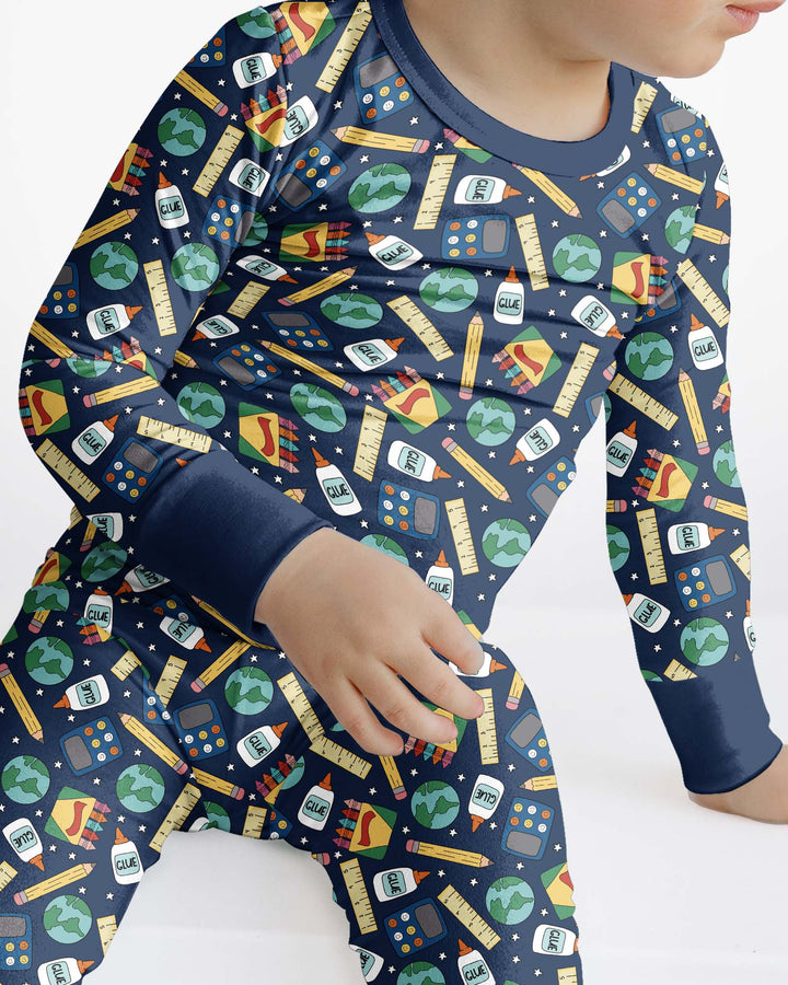 School Supply Bamboo Two Piece Long Sleeve Pajama Set