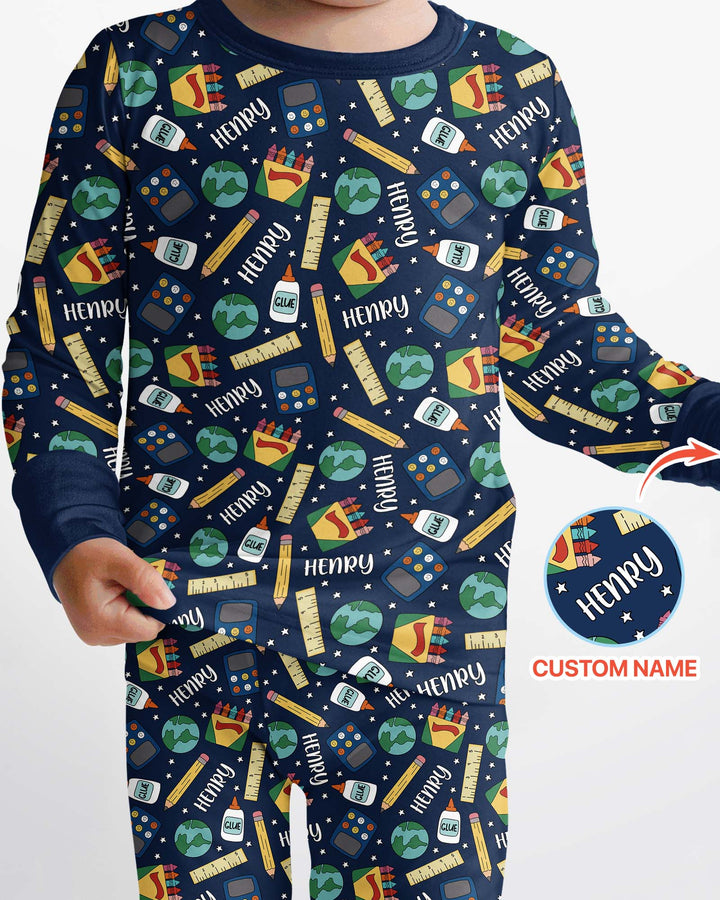School Supply Bamboo Two Piece Long Sleeve Pajama Set