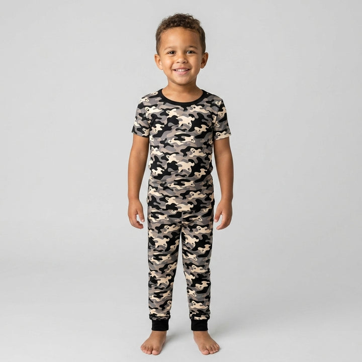 Camo Halloween Ghost Bamboo Two Piece Short Sleeve Pajama Set