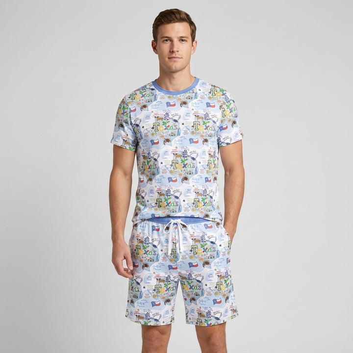 Texas Map Family Matching Bamboo Men Short Sleeve Short Pajama Set