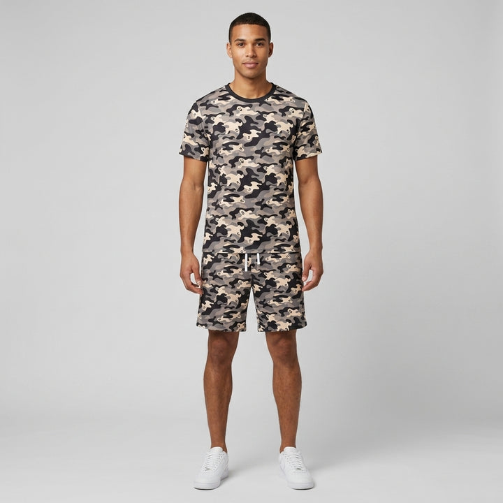 Camo Halloween Ghost Bamboo Men Short Sleeve Short Pajama Set