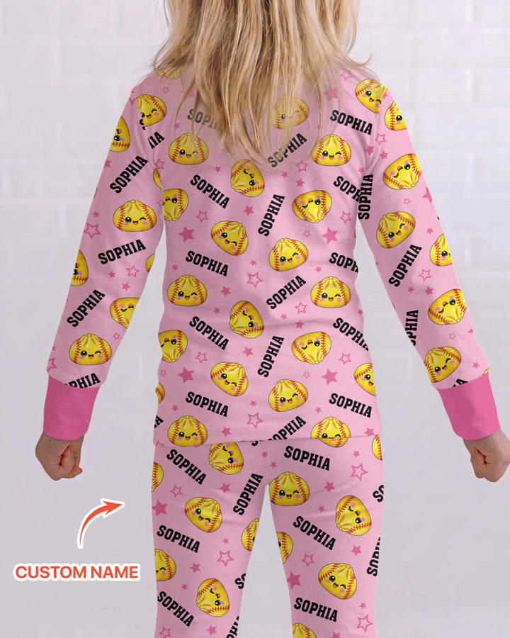 Personalized Sports Dumpling Custom Name Bamboo Two Piece Long Sleeve Pajama Set