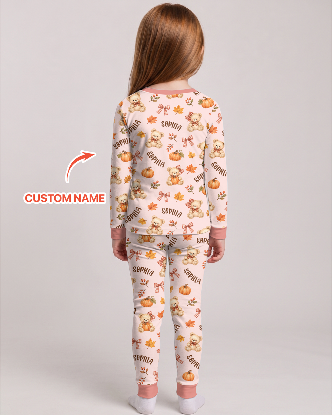 Fall Gingham Bow Teddy Bear Bamboo Two Piece Long Sleeve Pajama Set