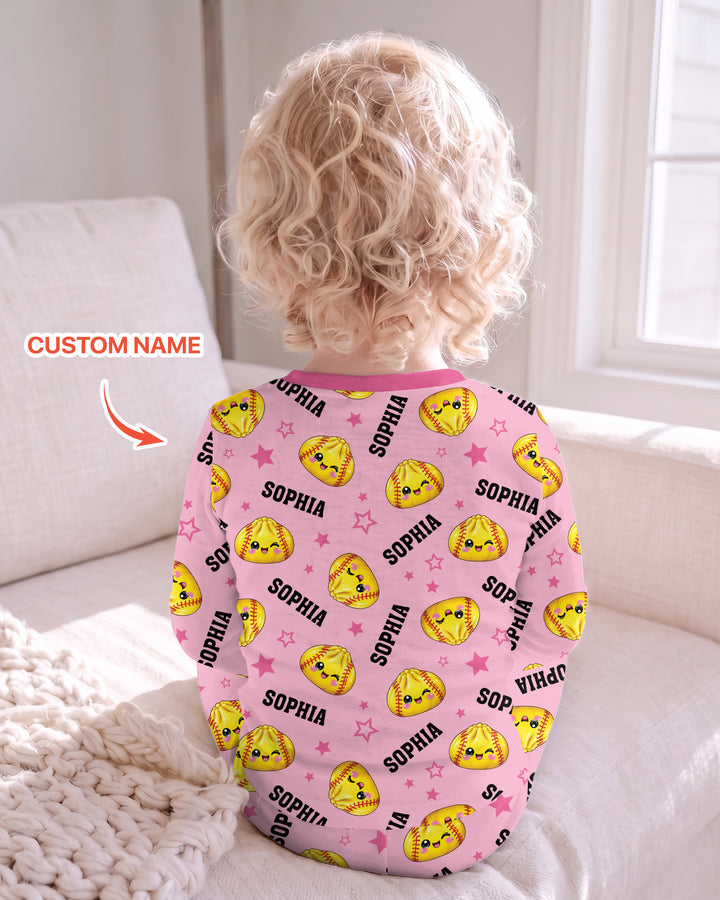 Personalized Sports Dumpling Custom Name Bamboo Two Piece Long Sleeve Pajama Set