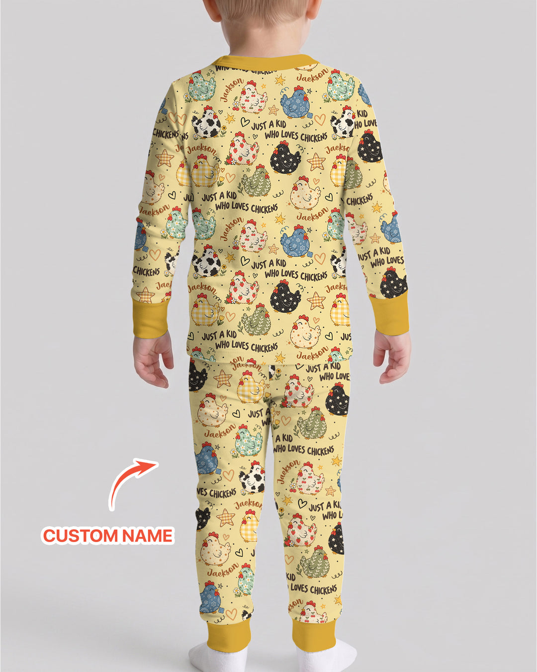 Custom Name Just A Kid Who Loves Chickens Bamboo Two Piece Long Sleeve Pajama Set