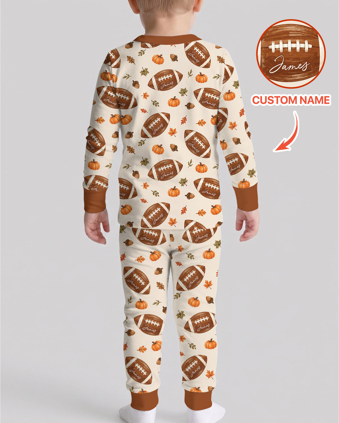 Custom Name Football Season Happy Fall Bamboo Two Piece Long Sleeve Pajama Set