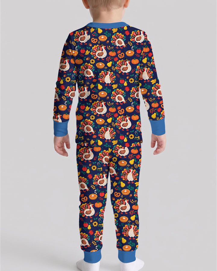 Festive Turkey Fall Harvest Bamboo Two Piece Long Sleeve Pajama Set