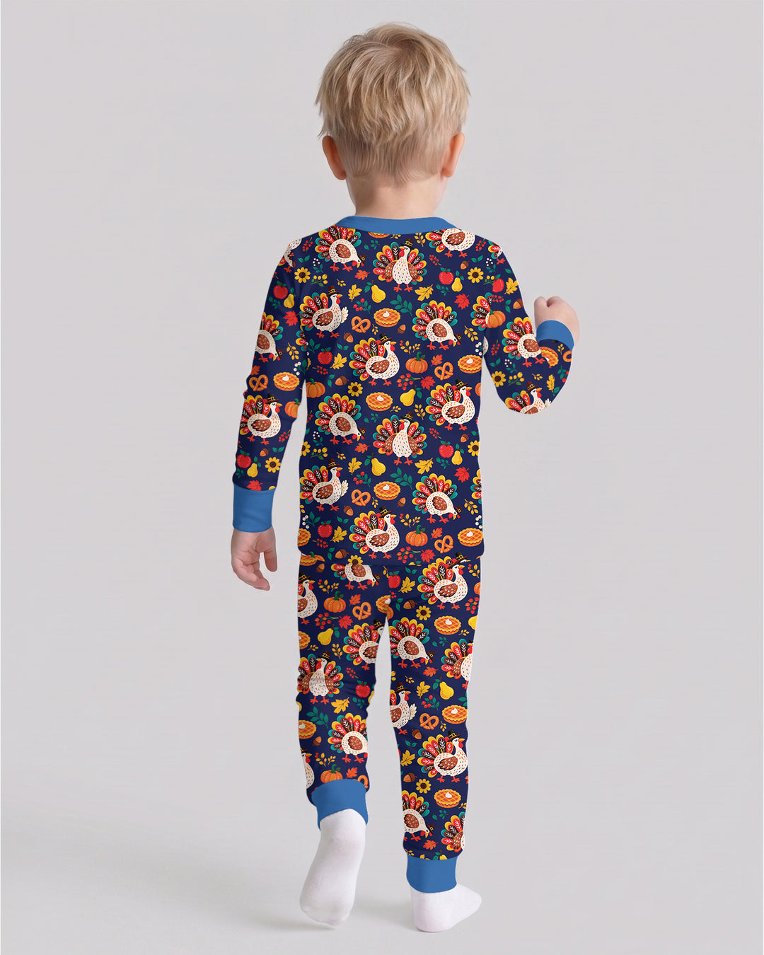 Festive Turkey Fall Harvest Bamboo Two Piece Long Sleeve Pajama Set