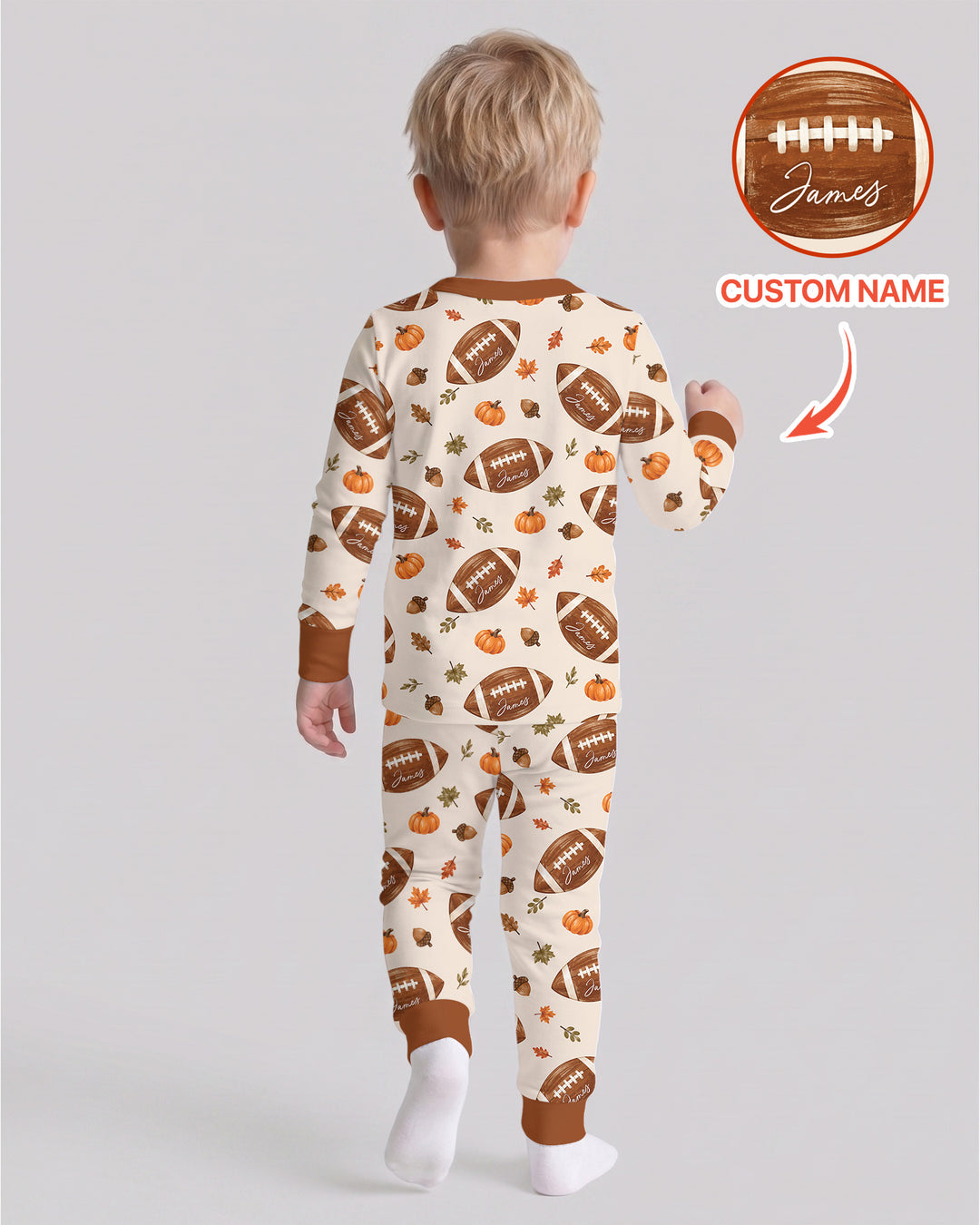 Custom Name Football Season Happy Fall Bamboo Two Piece Long Sleeve Pajama Set