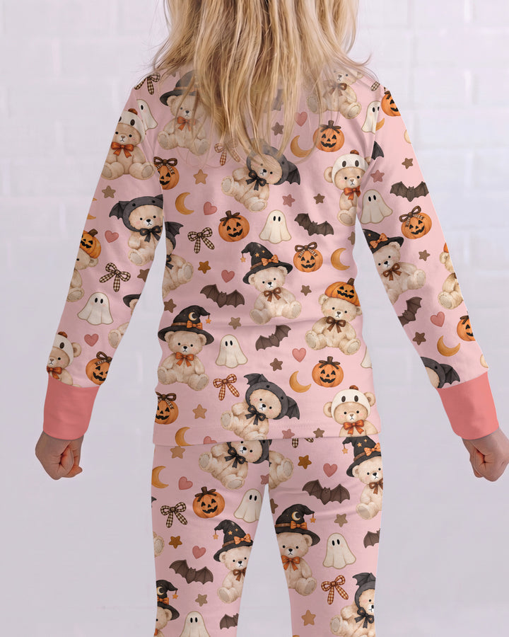 Cozy Coquette Teddy Bear Halloween Bamboo Two Piece Long Sleeve Pajama Set