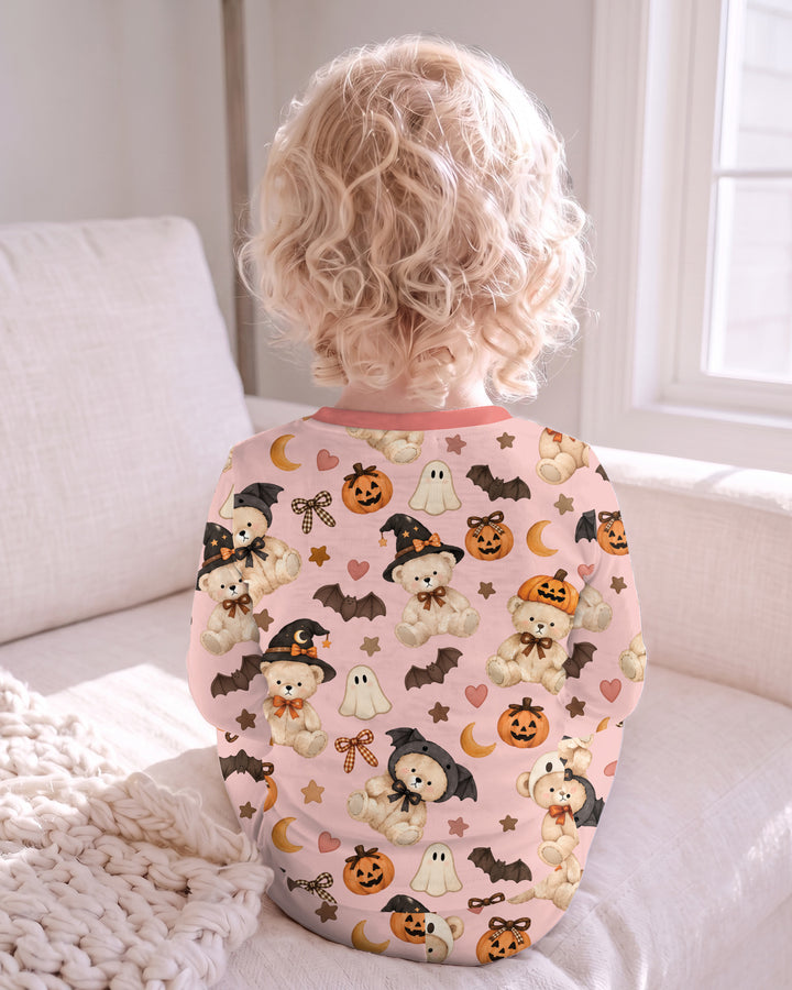 Cozy Coquette Teddy Bear Halloween Bamboo Two Piece Long Sleeve Pajama Set