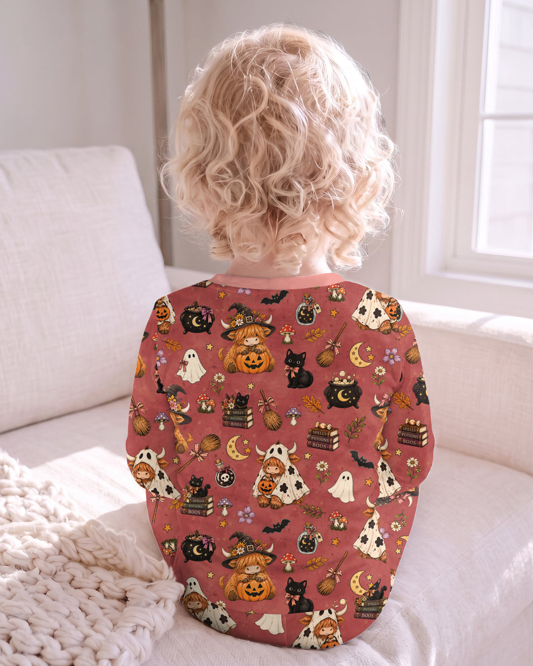 Vintage Highland Cow Halloween Bamboo Two Piece Long Sleeve Pajama Set