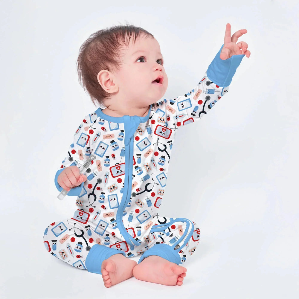 Medical Buddies Convertible Zippered Romper , Medical Buddies Convertible Zippered Romper - Newborn