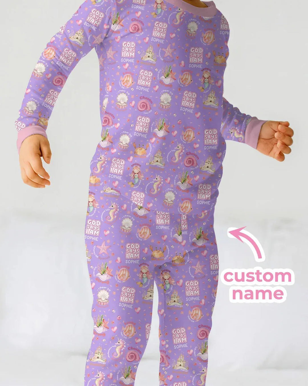 Mermaid God Says I Am Custom Name Two Piece Long Sleeve Pajama Set , Mermaid God Says I Am Custom Name Two Piece Long Sleeve Pajama Set - 12-18M