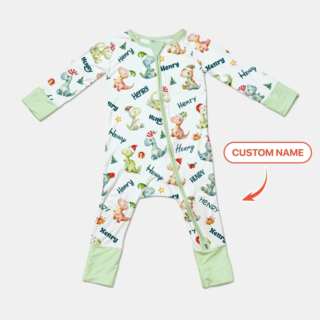 Merry Christmas Dinosaur Custom Name Convertible Zippy , Merry Christmas Dinosaur Custom Name Convertible Zippy - 0-3M