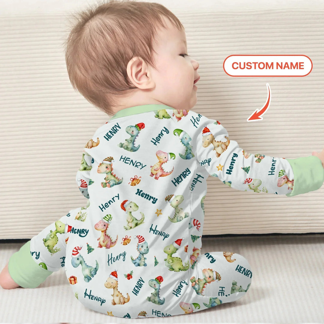Merry Christmas Dinosaur Custom Name Convertible Zippy , Merry Christmas Dinosaur Custom Name Convertible Zippy - 0-3M
