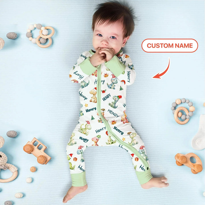 Merry Christmas Dinosaur Custom Name Convertible Zippy , Merry Christmas Dinosaur Custom Name Convertible Zippy - 0-3M