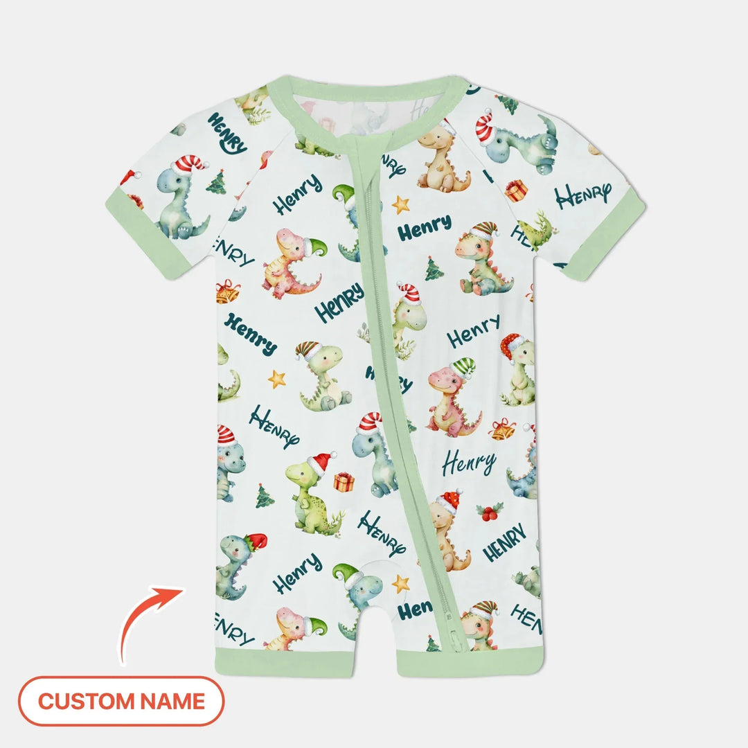 Merry Christmas Dinosaur Custom Name Shorty Zippy , Merry Christmas Dinosaur Custom Name Shorty Zippy - 0-3M