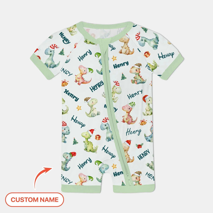 Merry Christmas Dinosaur Custom Name Shorty Zippy , Merry Christmas Dinosaur Custom Name Shorty Zippy - 0-3M