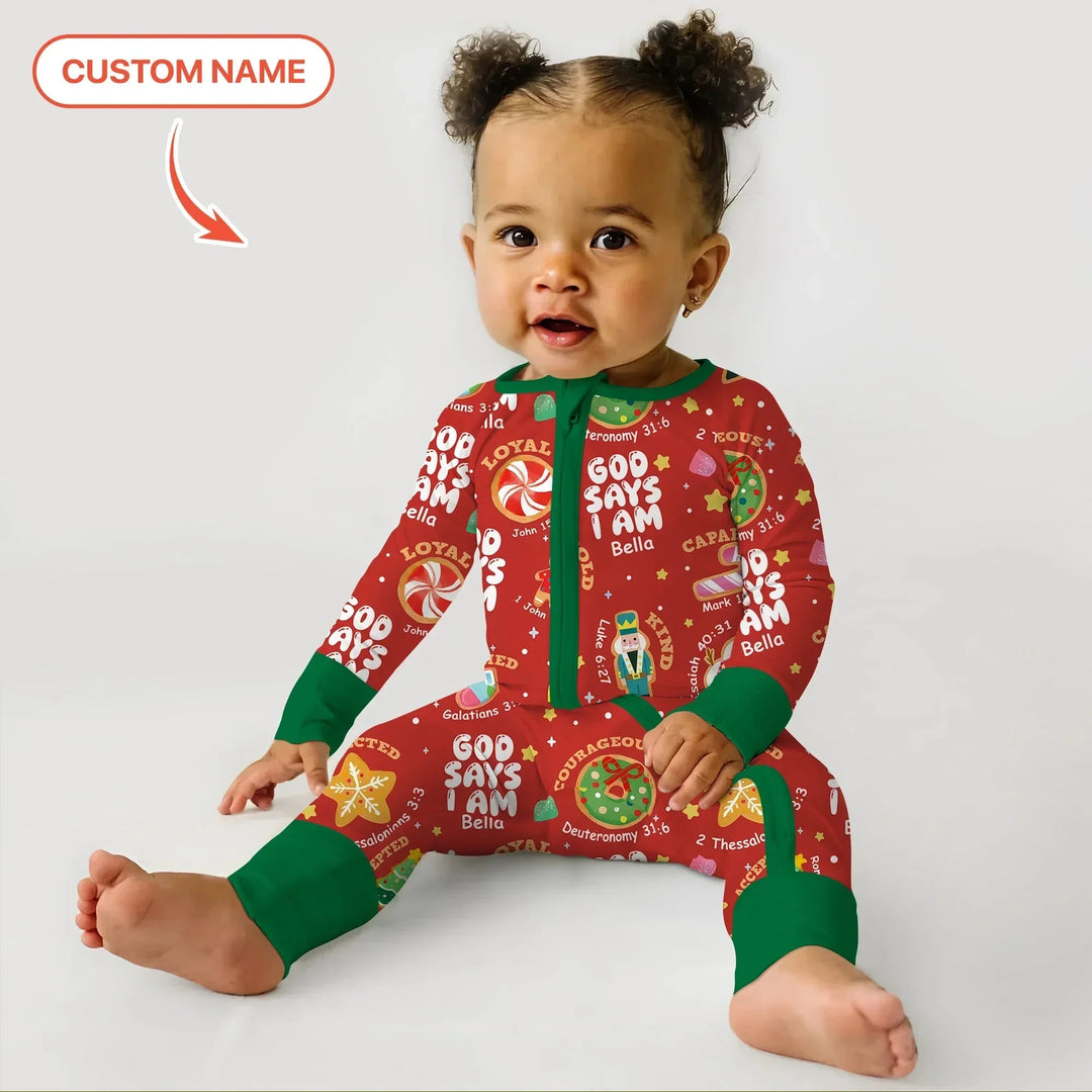 Merry Christmas God Says I Am Custom Name Convertible Zippy , Merry Christmas God Says I Am Custom Name Convertible Zippy - 0-3M